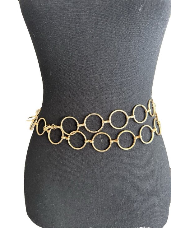 NOIR Belt Long Rope Open Link Chain Circles Goldtone Adjustable ONE SIZE O/S NEW main image 5